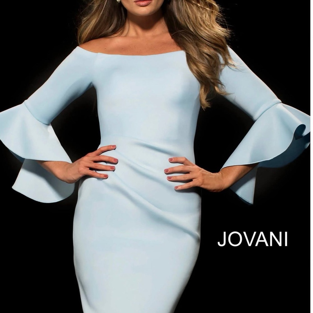 Jovani Light Blue Off-Shoulder Scuba Dress